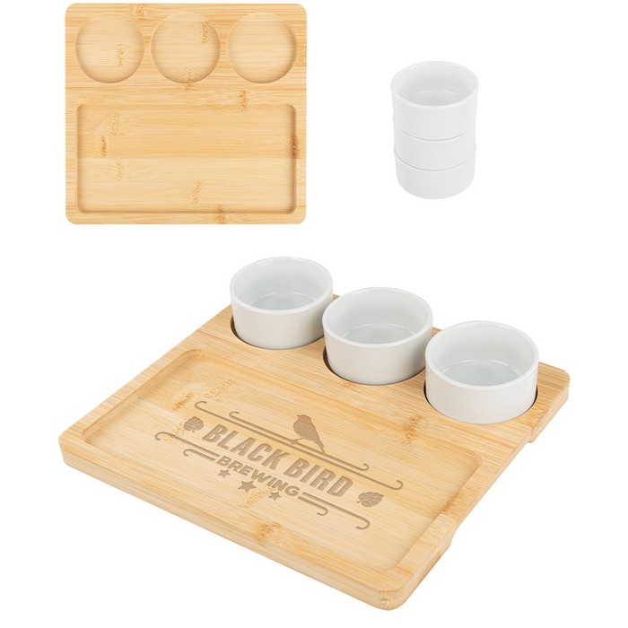HH75043 Bamboo Serving Tray With Ceramic Bowls ...